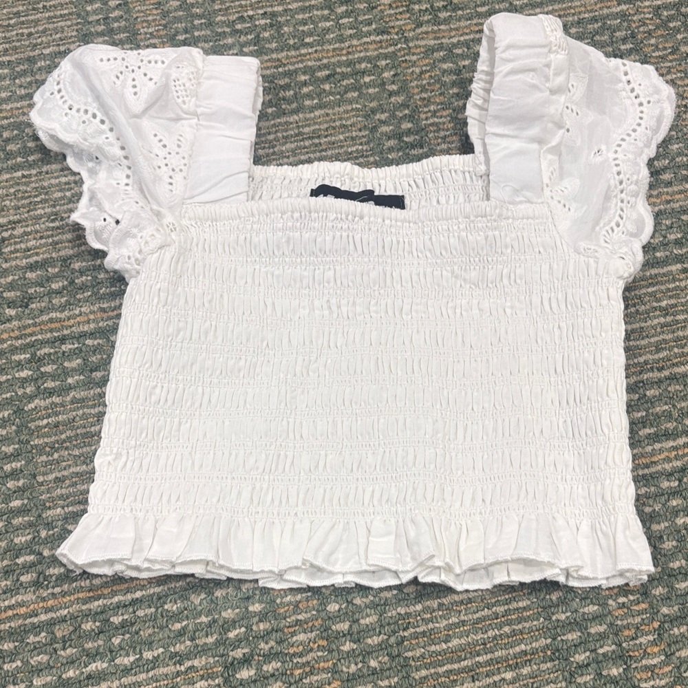 Katie J NYC White Smocked Eyelet Blouse
